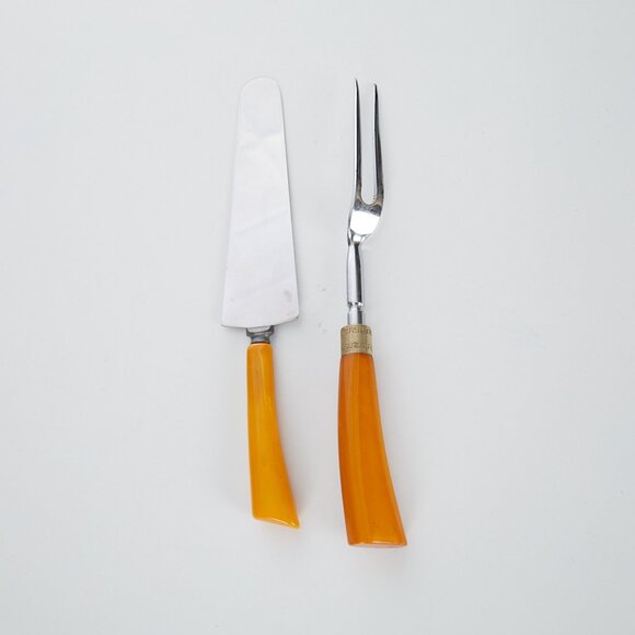 Vintage Bakelite Serrated Cake Pie Server & Meat Fork Pieces - Picture 2 of 8